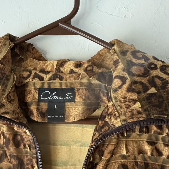 Clara S Jacket Y2k Small Brown Animal Print Textured Full Zip Zipper Pockets - Picture 7 of 9